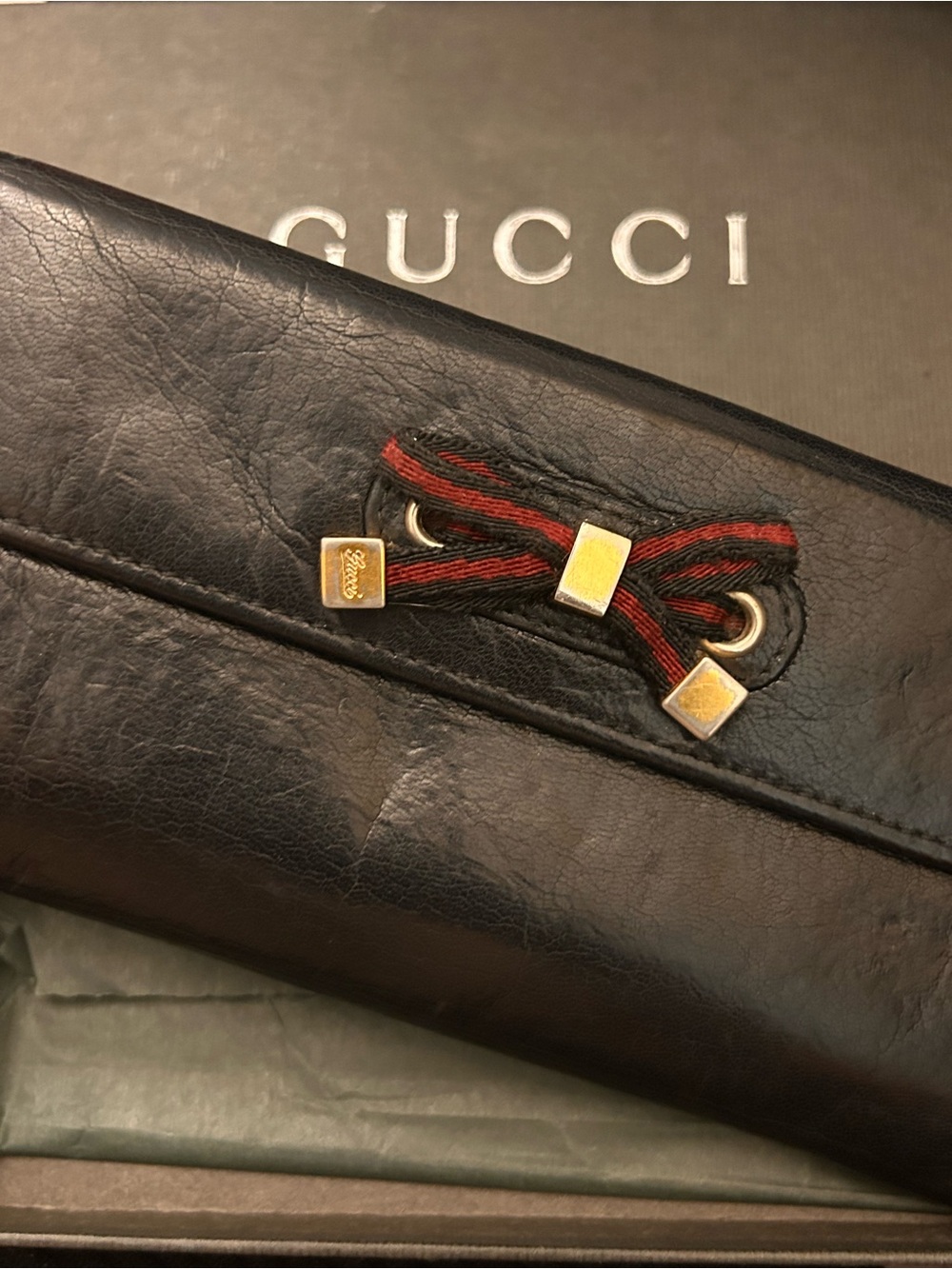Gucci Princy Web Bow Leather Wallet with Box